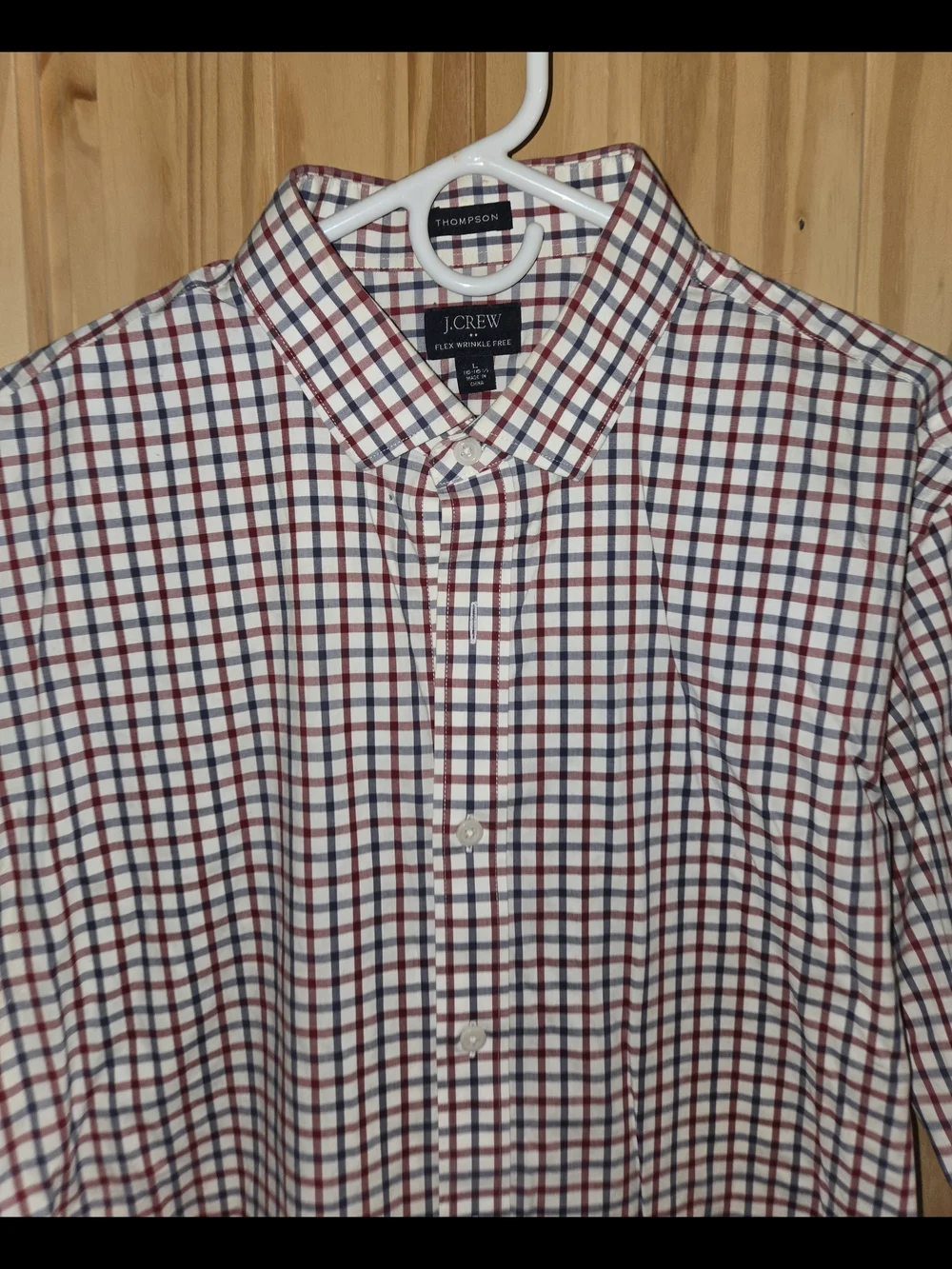 J. Crew White Button-Down Shirt with Red and Blue Windowpane Check Size Large